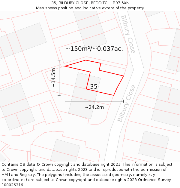 35, BILBURY CLOSE, REDDITCH, B97 5XN: Plot and title map