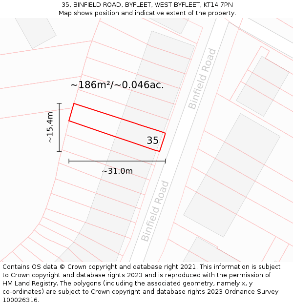 35, BINFIELD ROAD, BYFLEET, WEST BYFLEET, KT14 7PN: Plot and title map