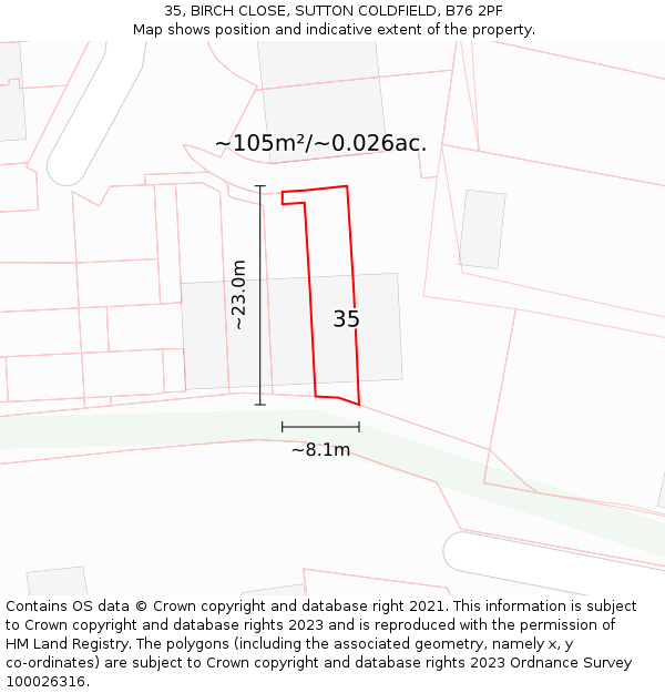 35, BIRCH CLOSE, SUTTON COLDFIELD, B76 2PF: Plot and title map