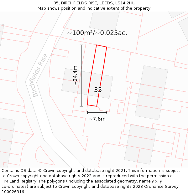 35, BIRCHFIELDS RISE, LEEDS, LS14 2HU: Plot and title map