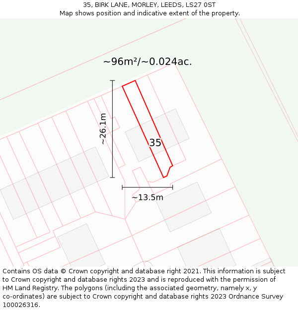35, BIRK LANE, MORLEY, LEEDS, LS27 0ST: Plot and title map