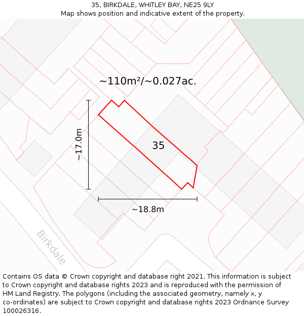 35, BIRKDALE, WHITLEY BAY, NE25 9LY: Plot and title map