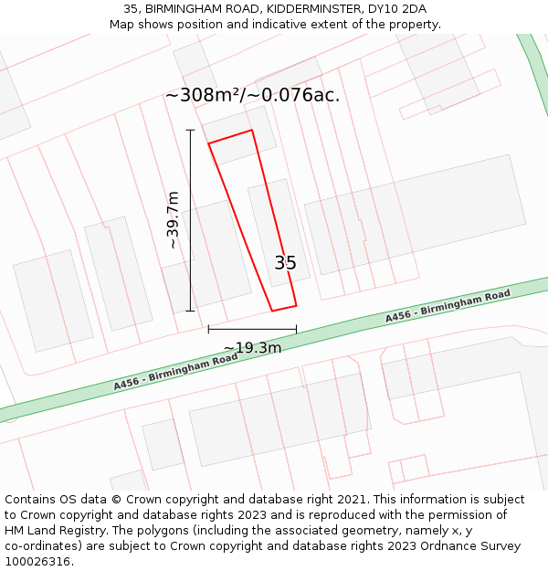 35, BIRMINGHAM ROAD, KIDDERMINSTER, DY10 2DA: Plot and title map