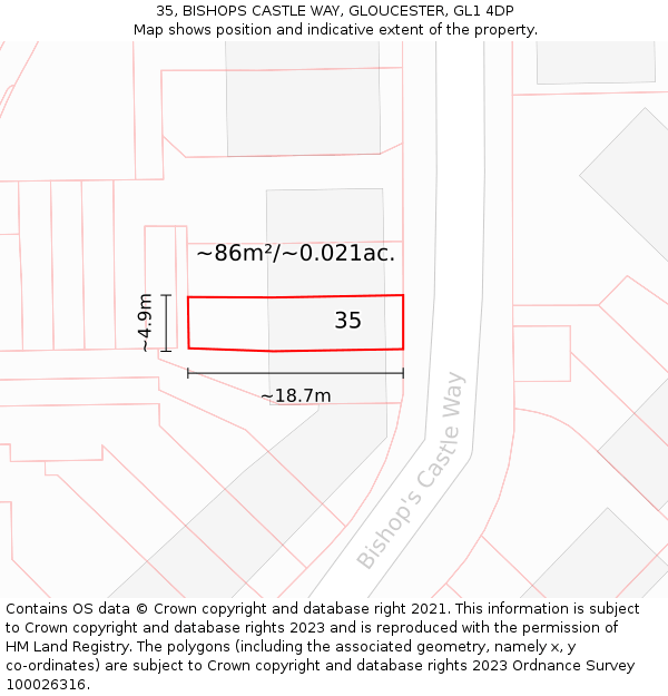 35, BISHOPS CASTLE WAY, GLOUCESTER, GL1 4DP: Plot and title map