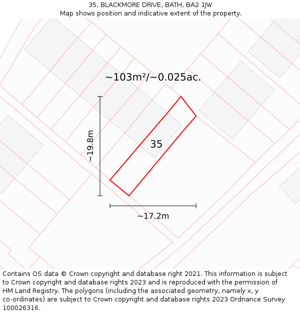 35, BLACKMORE DRIVE, BATH, BA2 1JW: Plot and title map