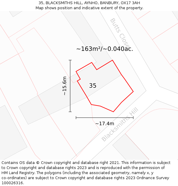 35, BLACKSMITHS HILL, AYNHO, BANBURY, OX17 3AH: Plot and title map