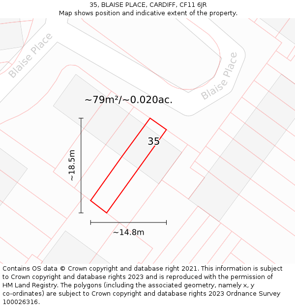 35, BLAISE PLACE, CARDIFF, CF11 6JR: Plot and title map