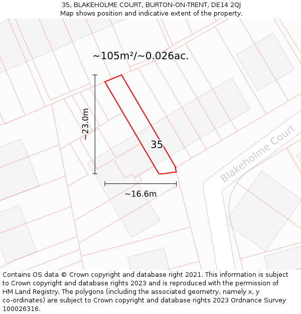 35, BLAKEHOLME COURT, BURTON-ON-TRENT, DE14 2QJ: Plot and title map