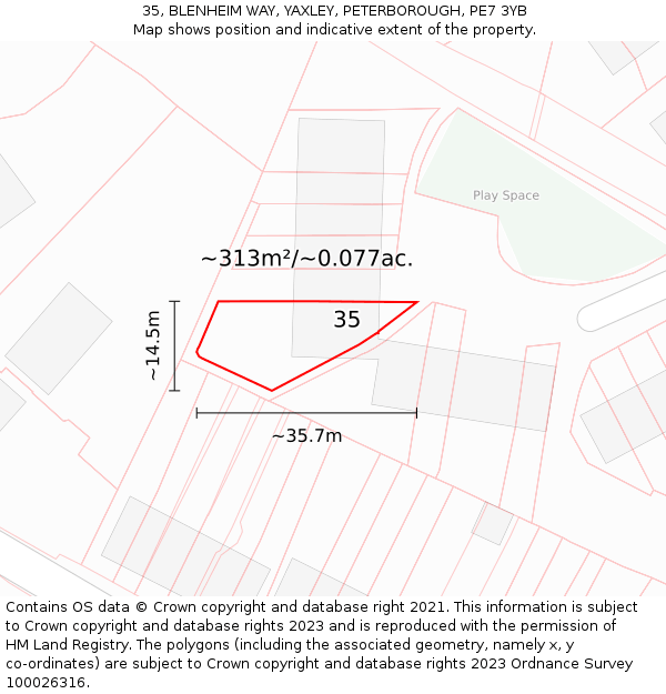 35, BLENHEIM WAY, YAXLEY, PETERBOROUGH, PE7 3YB: Plot and title map