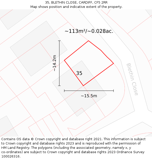 35, BLETHIN CLOSE, CARDIFF, CF5 2RR: Plot and title map