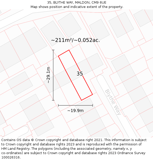 35, BLYTHE WAY, MALDON, CM9 6UE: Plot and title map