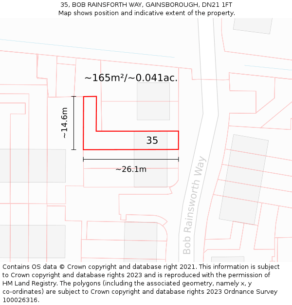 35, BOB RAINSFORTH WAY, GAINSBOROUGH, DN21 1FT: Plot and title map