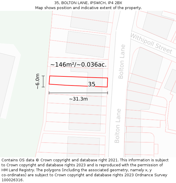 35, BOLTON LANE, IPSWICH, IP4 2BX: Plot and title map
