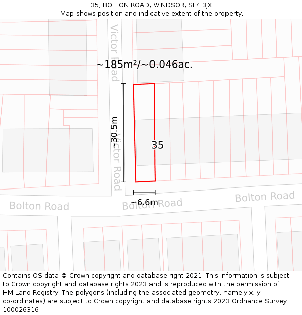 35, BOLTON ROAD, WINDSOR, SL4 3JX: Plot and title map