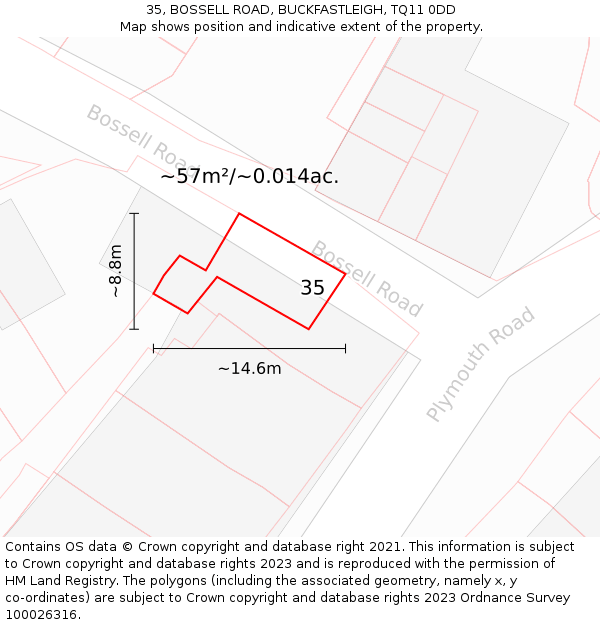 35, BOSSELL ROAD, BUCKFASTLEIGH, TQ11 0DD: Plot and title map