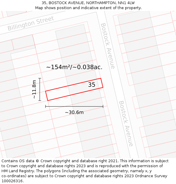 35, BOSTOCK AVENUE, NORTHAMPTON, NN1 4LW: Plot and title map