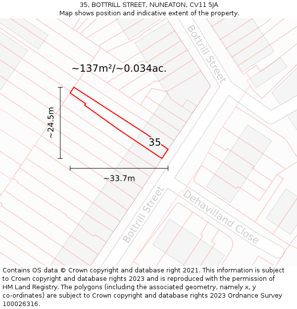 35, BOTTRILL STREET, NUNEATON, CV11 5JA: Plot and title map
