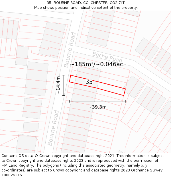 35, BOURNE ROAD, COLCHESTER, CO2 7LT: Plot and title map