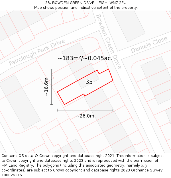 35, BOWDEN GREEN DRIVE, LEIGH, WN7 2EU: Plot and title map