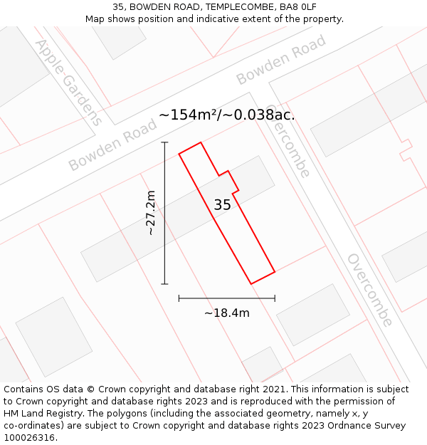 35, BOWDEN ROAD, TEMPLECOMBE, BA8 0LF: Plot and title map