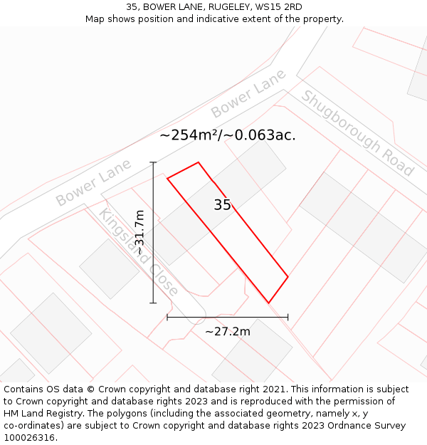 35, BOWER LANE, RUGELEY, WS15 2RD: Plot and title map
