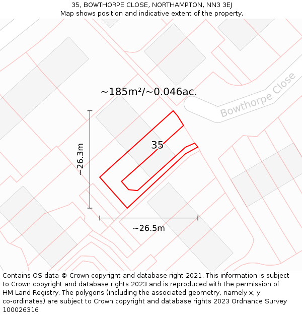 35, BOWTHORPE CLOSE, NORTHAMPTON, NN3 3EJ: Plot and title map