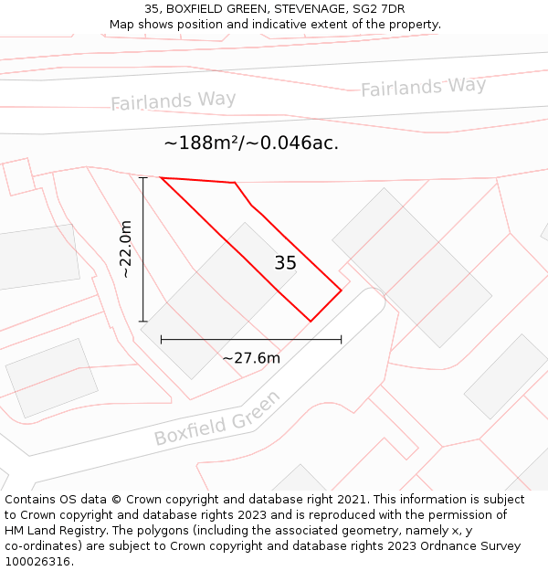 35, BOXFIELD GREEN, STEVENAGE, SG2 7DR: Plot and title map