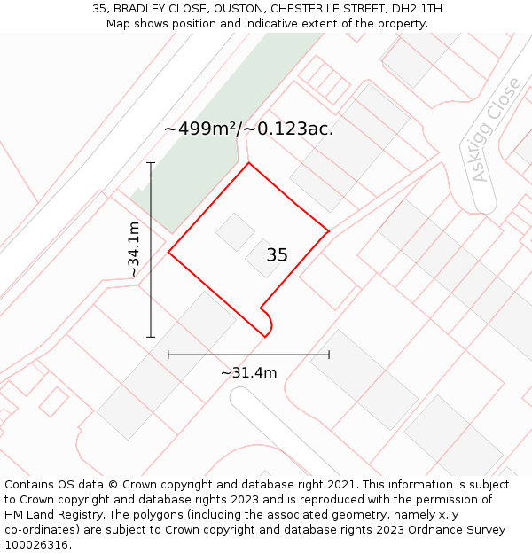 35, BRADLEY CLOSE, OUSTON, CHESTER LE STREET, DH2 1TH: Plot and title map