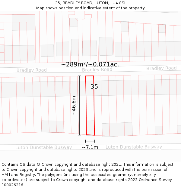 35, BRADLEY ROAD, LUTON, LU4 8SL: Plot and title map