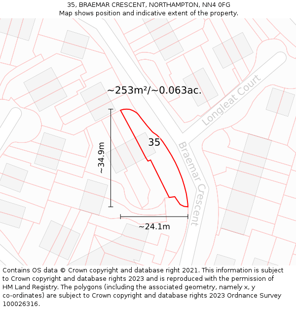 35, BRAEMAR CRESCENT, NORTHAMPTON, NN4 0FG: Plot and title map