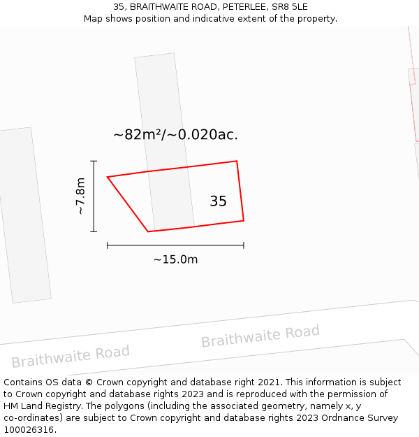 35, BRAITHWAITE ROAD, PETERLEE, SR8 5LE: Plot and title map