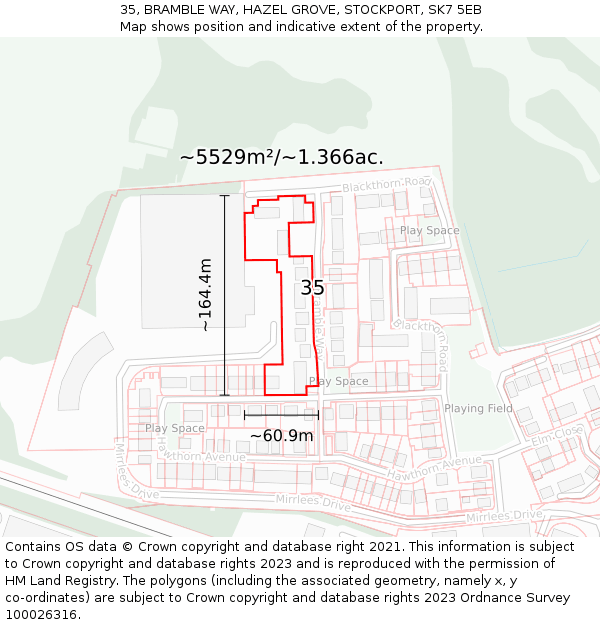 35, BRAMBLE WAY, HAZEL GROVE, STOCKPORT, SK7 5EB: Plot and title map
