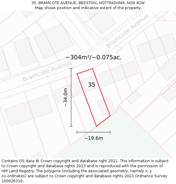 35, BRAMCOTE AVENUE, BEESTON, NOTTINGHAM, NG9 4DW: Plot and title map