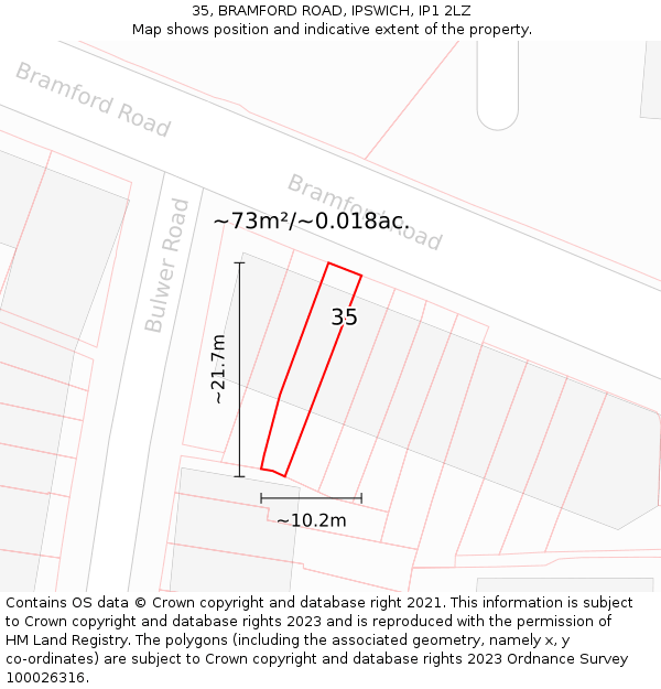 35, BRAMFORD ROAD, IPSWICH, IP1 2LZ: Plot and title map