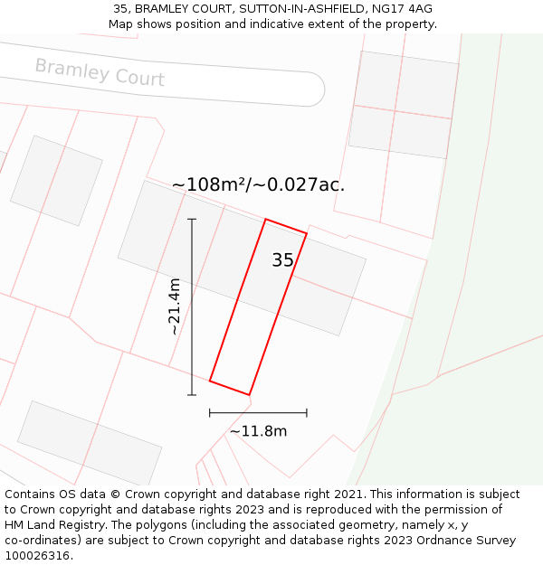 35, BRAMLEY COURT, SUTTON-IN-ASHFIELD, NG17 4AG: Plot and title map