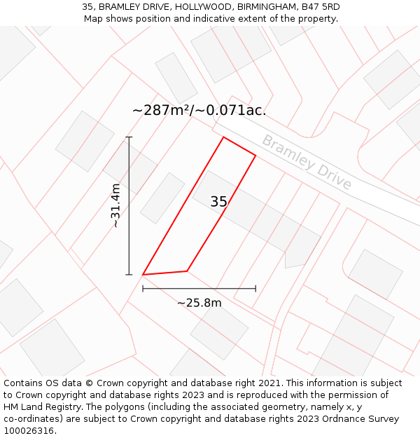 35, BRAMLEY DRIVE, HOLLYWOOD, BIRMINGHAM, B47 5RD: Plot and title map