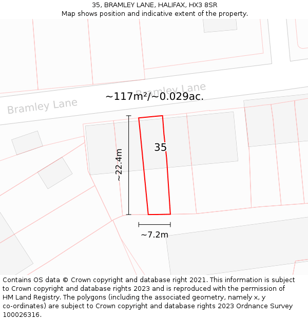 35, BRAMLEY LANE, HALIFAX, HX3 8SR: Plot and title map