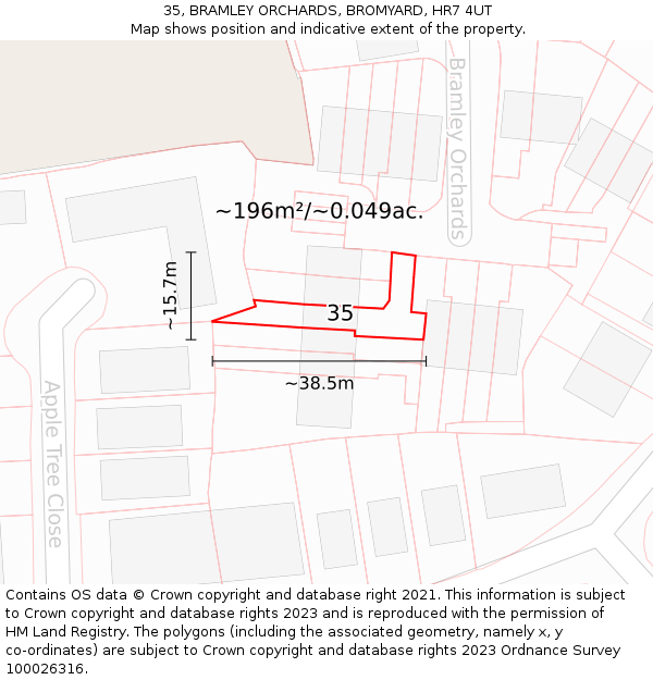 35, BRAMLEY ORCHARDS, BROMYARD, HR7 4UT: Plot and title map