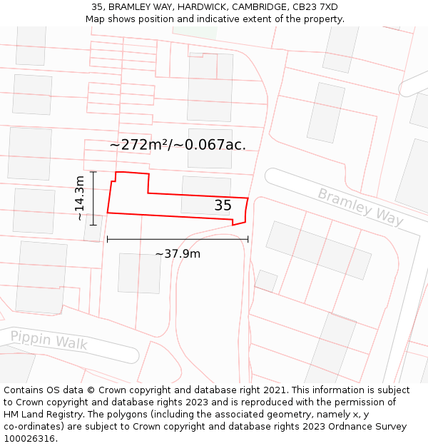 35, BRAMLEY WAY, HARDWICK, CAMBRIDGE, CB23 7XD: Plot and title map