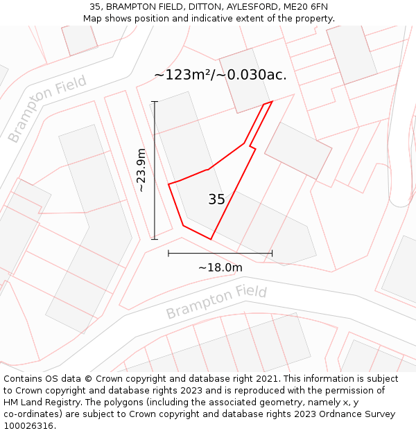35, BRAMPTON FIELD, DITTON, AYLESFORD, ME20 6FN: Plot and title map