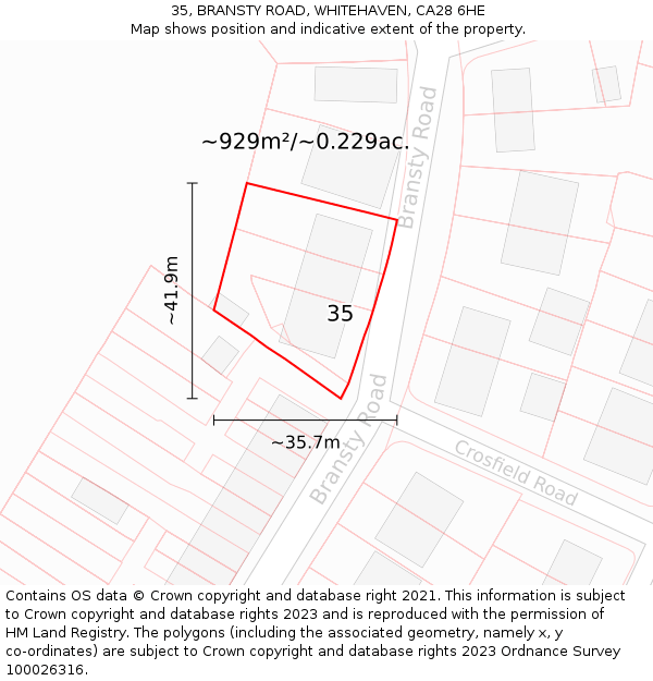 35, BRANSTY ROAD, WHITEHAVEN, CA28 6HE: Plot and title map