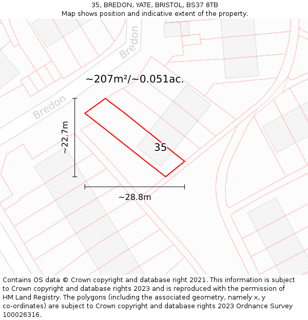 35, BREDON, YATE, BRISTOL, BS37 8TB: Plot and title map
