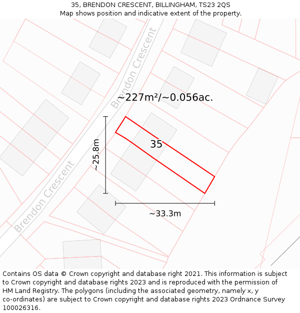 35, BRENDON CRESCENT, BILLINGHAM, TS23 2QS: Plot and title map