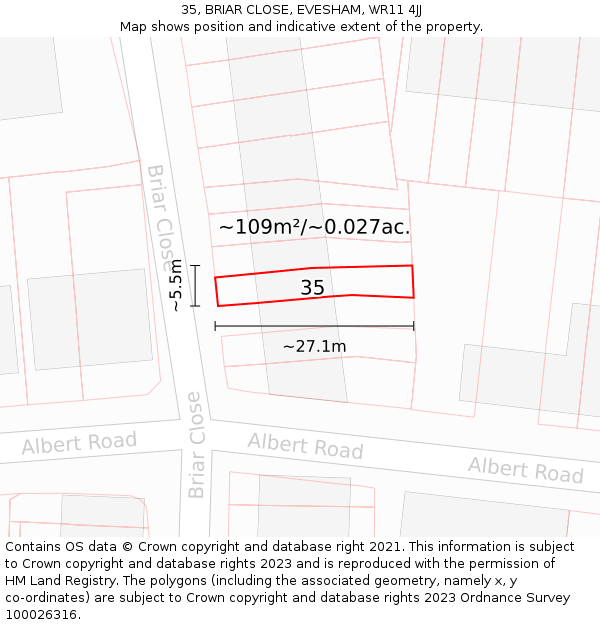 35, BRIAR CLOSE, EVESHAM, WR11 4JJ: Plot and title map