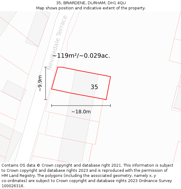 35, BRIARDENE, DURHAM, DH1 4QU: Plot and title map