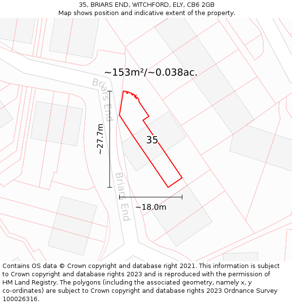 35, BRIARS END, WITCHFORD, ELY, CB6 2GB: Plot and title map