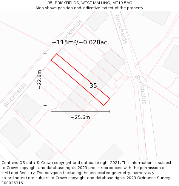 35, BRICKFIELDS, WEST MALLING, ME19 5AG: Plot and title map