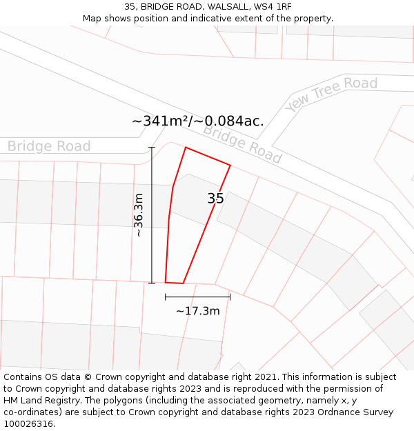 35, BRIDGE ROAD, WALSALL, WS4 1RF: Plot and title map