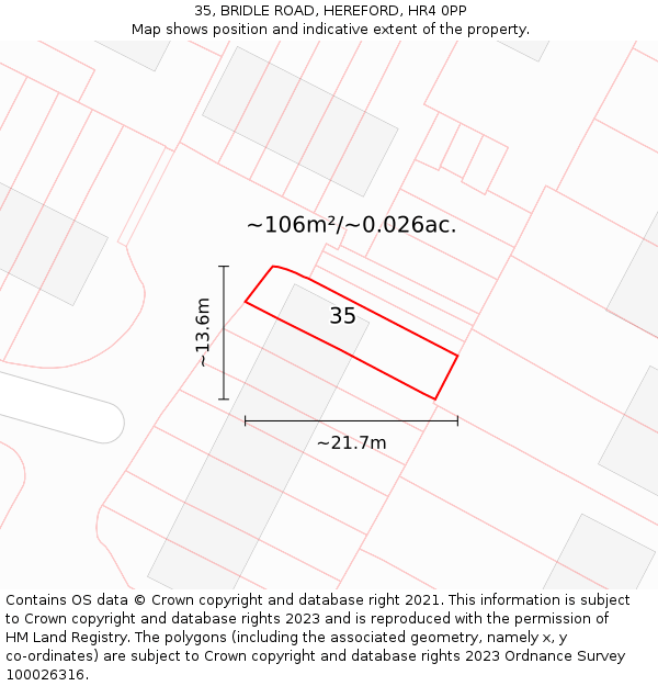 35, BRIDLE ROAD, HEREFORD, HR4 0PP: Plot and title map