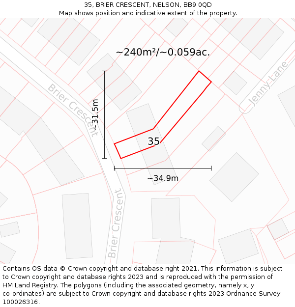 35, BRIER CRESCENT, NELSON, BB9 0QD: Plot and title map